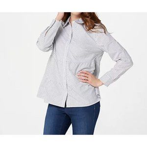 Denim & Co. A-Line Tired Shirt, Yarn-dyed Stripes Bright Sage Green Strip Small